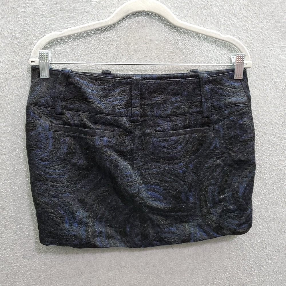 Bebe Women Skirt 6 Navy Black Mini Pencil Metallic Jacquard Zip Casual‎